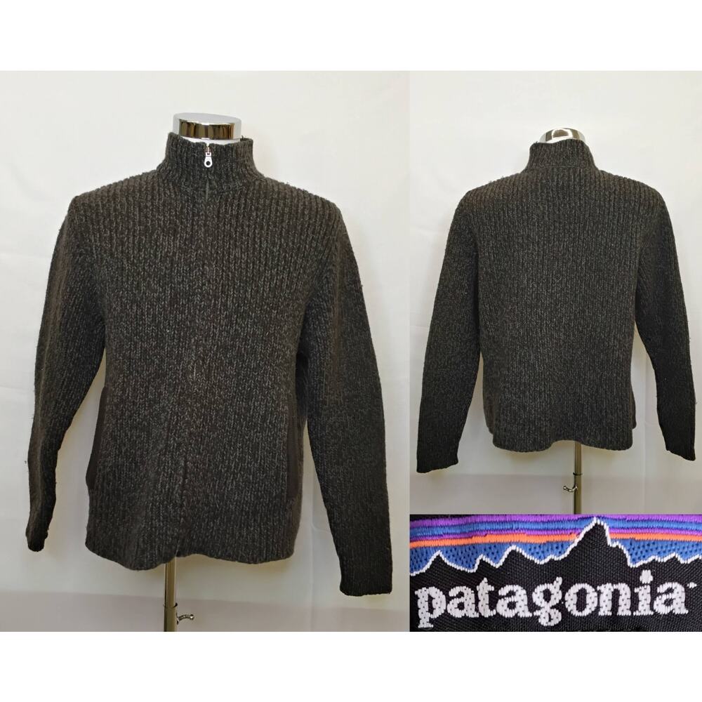 Patagonia Full Zip 100% Wool Sweater Men's L Brown/Gray Vintage Hong Kong #J5712